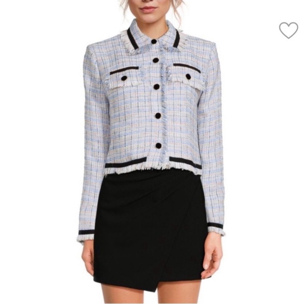 Central Park West Blue Black Tweed Plaid Jacket Coat Cozy New Preppy Size L